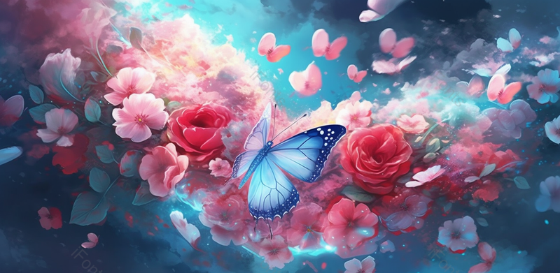 蝴蝶花间飞舞手绘背景,插画/手绘图,插画/手绘图库,插画/手绘图下载,插画/手绘